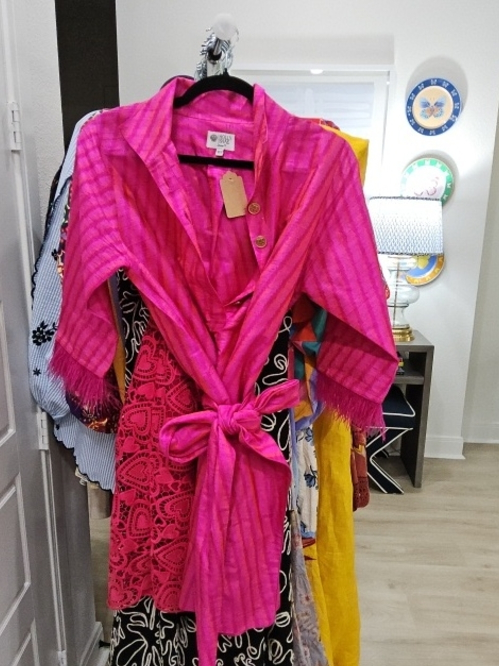 Vibrant Hot Pink Wrap Dress with Waist Tie - Women